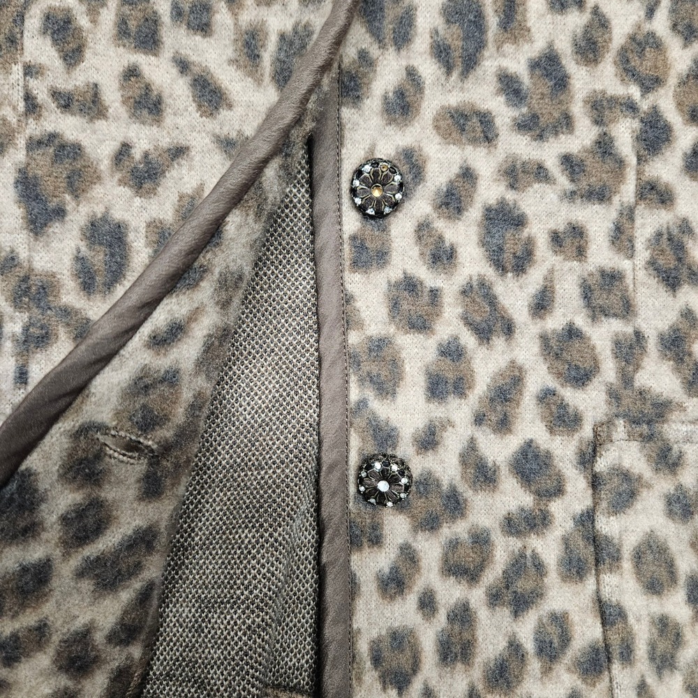 Talbots Blazer Women Large Brown Leopard Print 100% Merino Wool Knit Cardigan - Picture 5 of 9